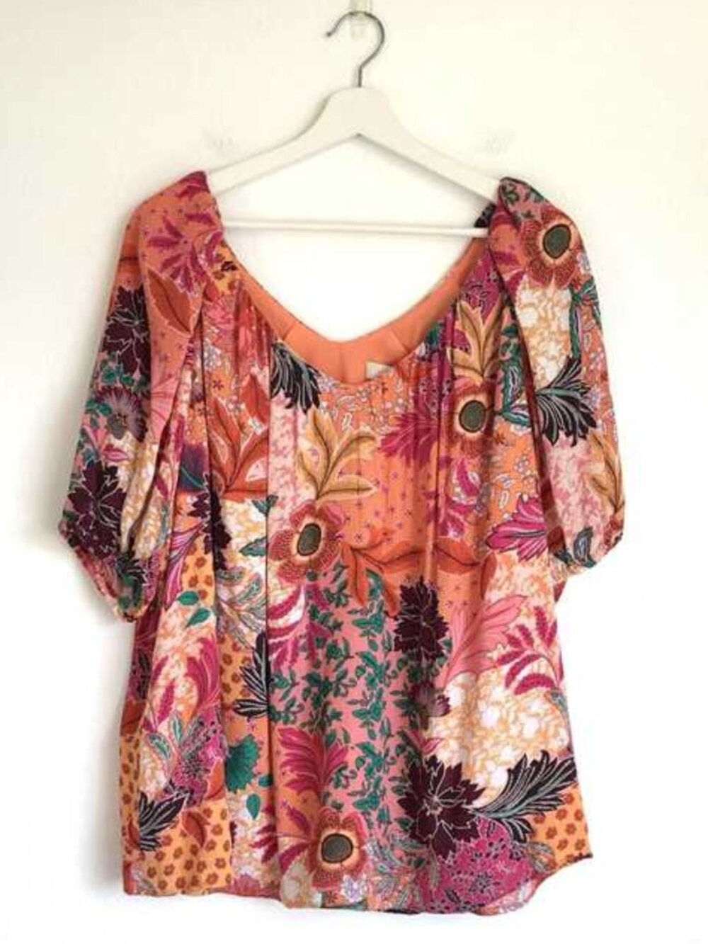 Boho Floral Print Puff Sleeve Blouse